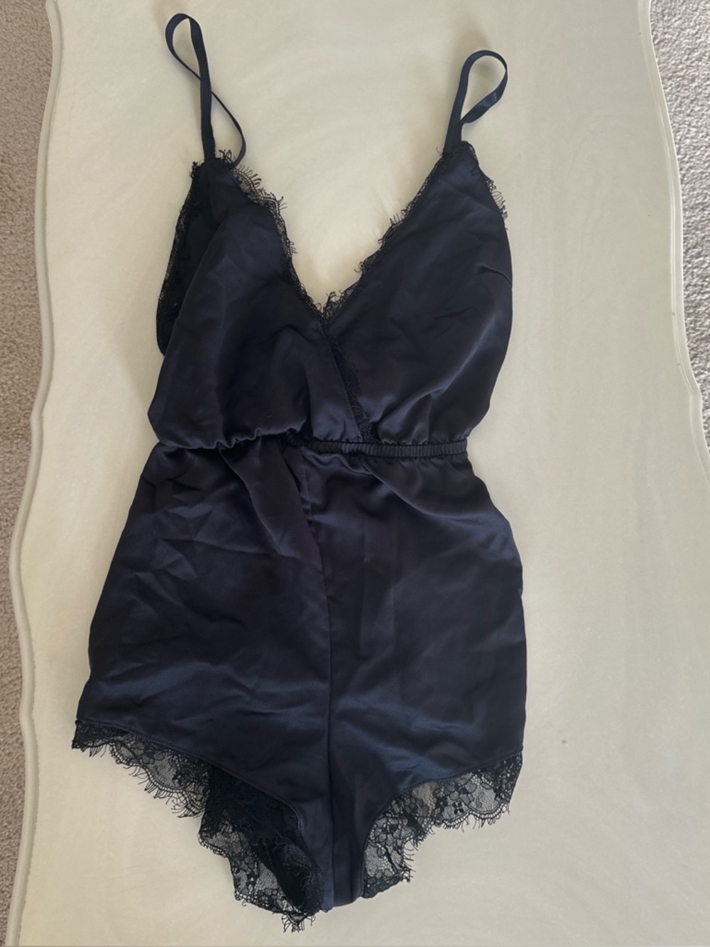 Black Lace and Satin Trim Romper 🖤